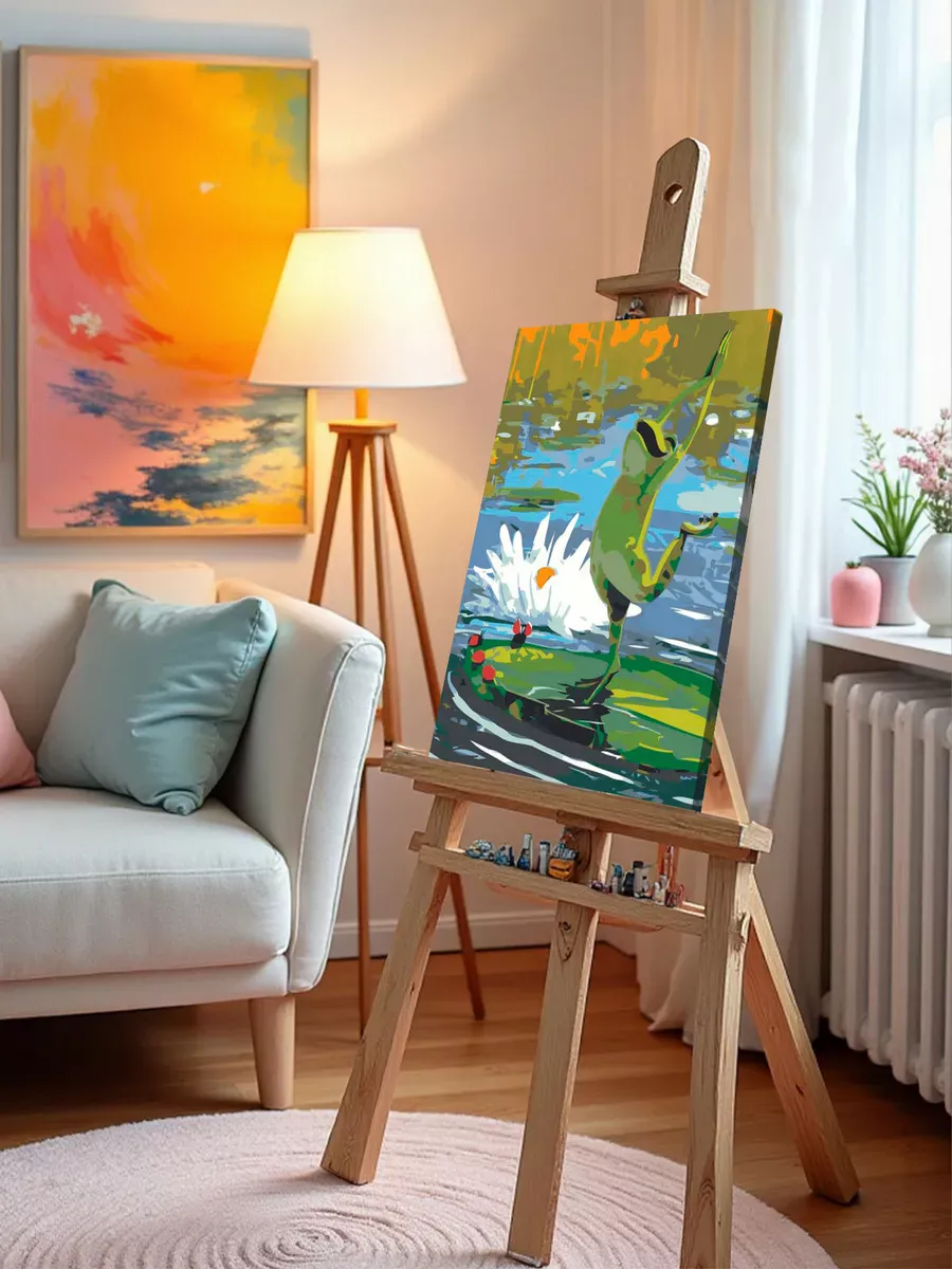 Картина по номерам «Животные: лягушка на кувшинке в озере» — картинка 9