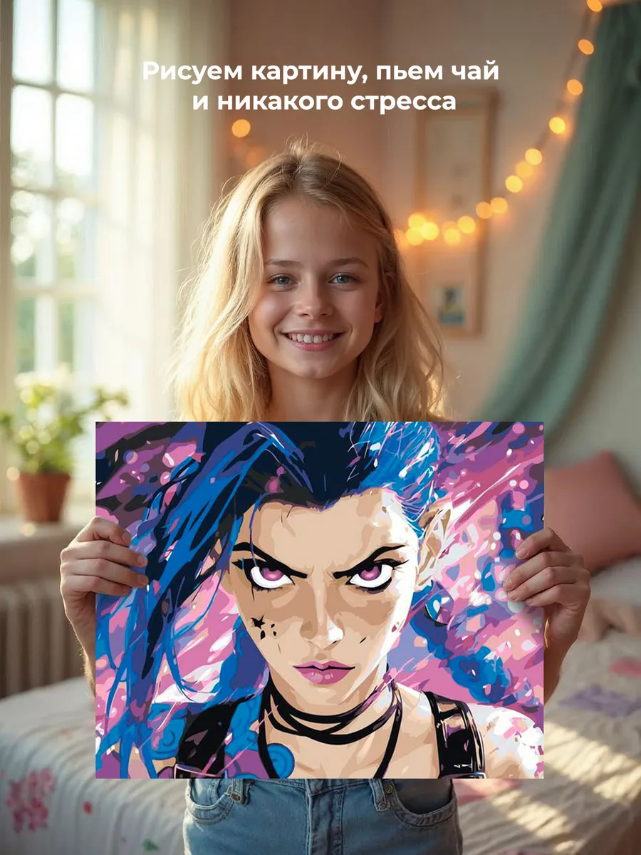 Картина по номерам «Аркейн Лига Легенд лол: Джинкс арт» — картинка 7