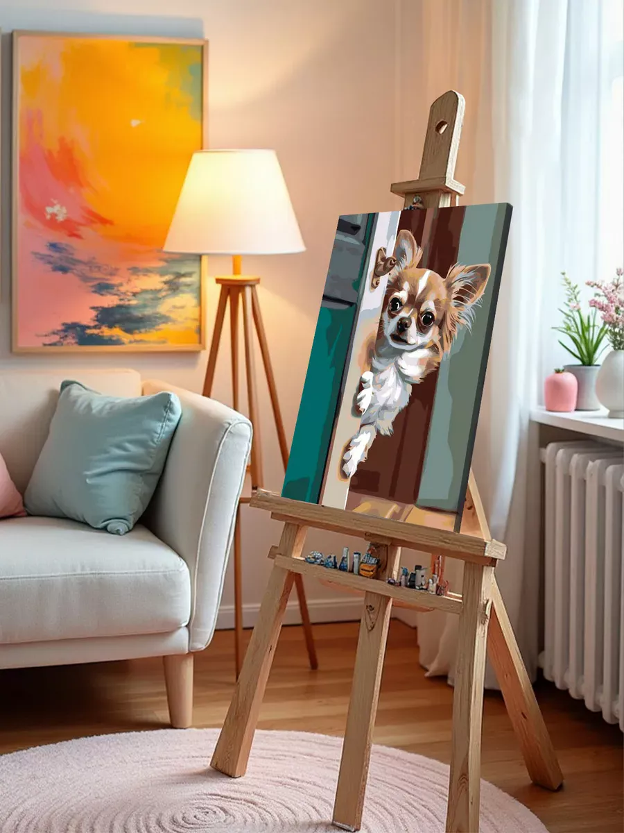 Картина по номерам «Собаки: чихуахуа заглядывает в комнату» — картинка 10