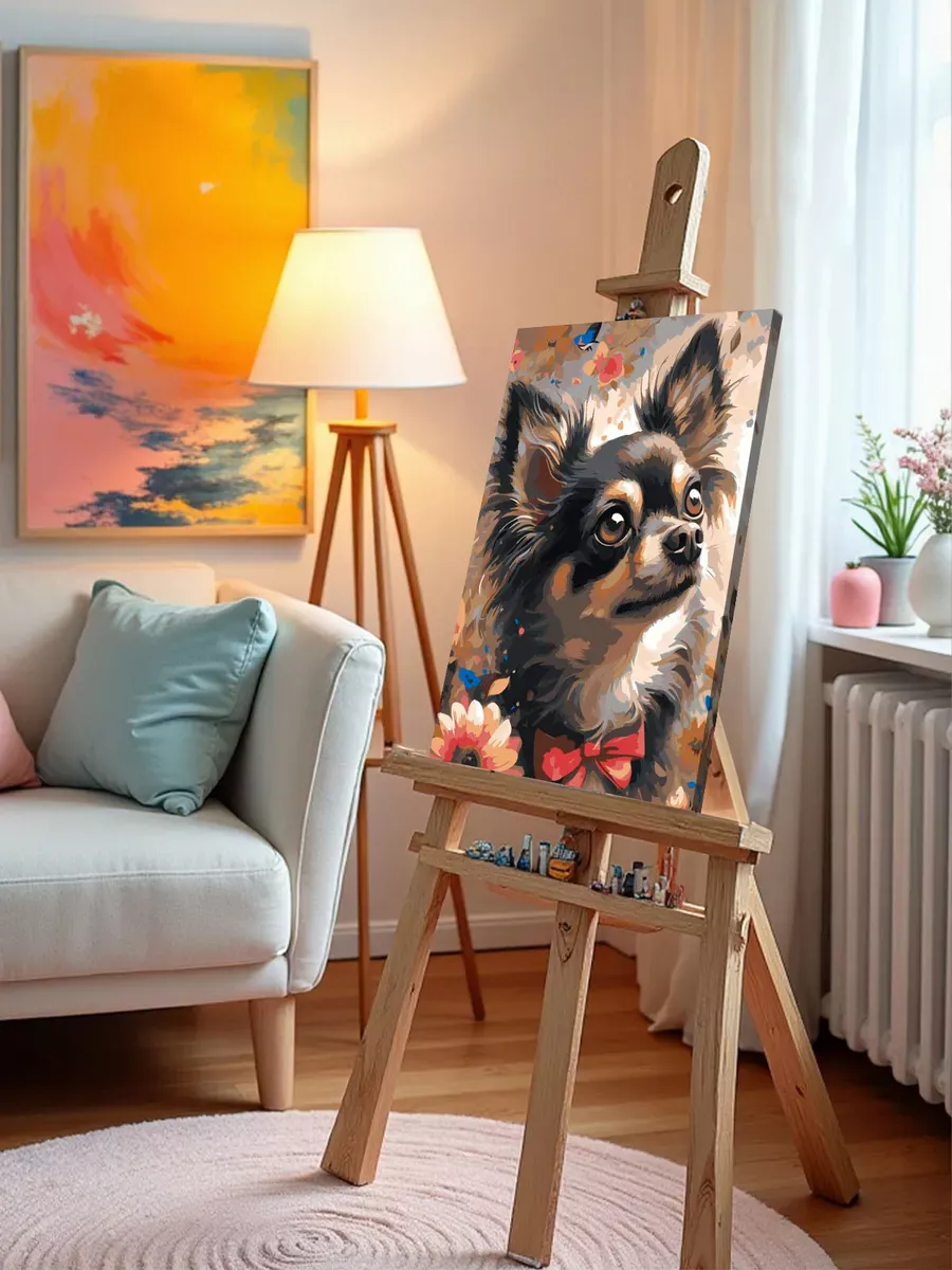 Картина по номерам «Собаки: чихуахуа с бантиком, цветы» — картинка 10