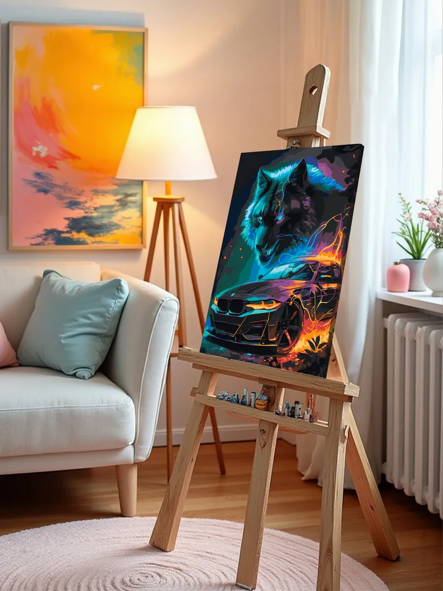 Картина по номерам «Машины: гоночная BMW БМВ М3 и волк» — картинка 9