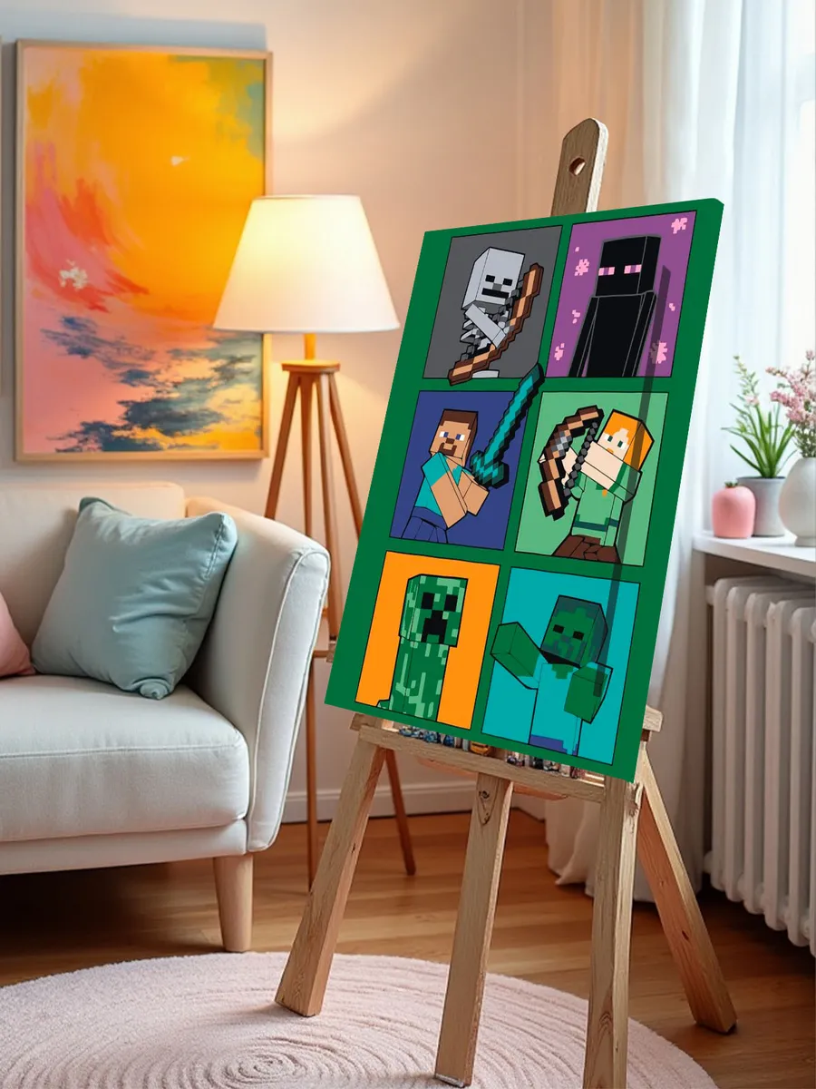 Картина по номерам «Игра Майнкрафт Minecraft: мобы и герои» — картинка 10