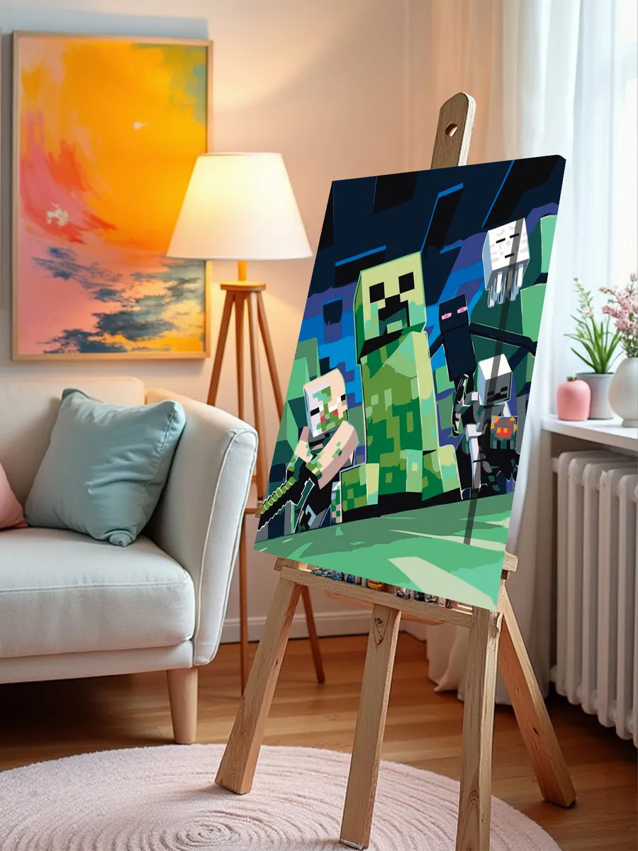 Картина по номерам «Игра Майнкрафт Minecraft: Крипер, мобы» — картинка 9