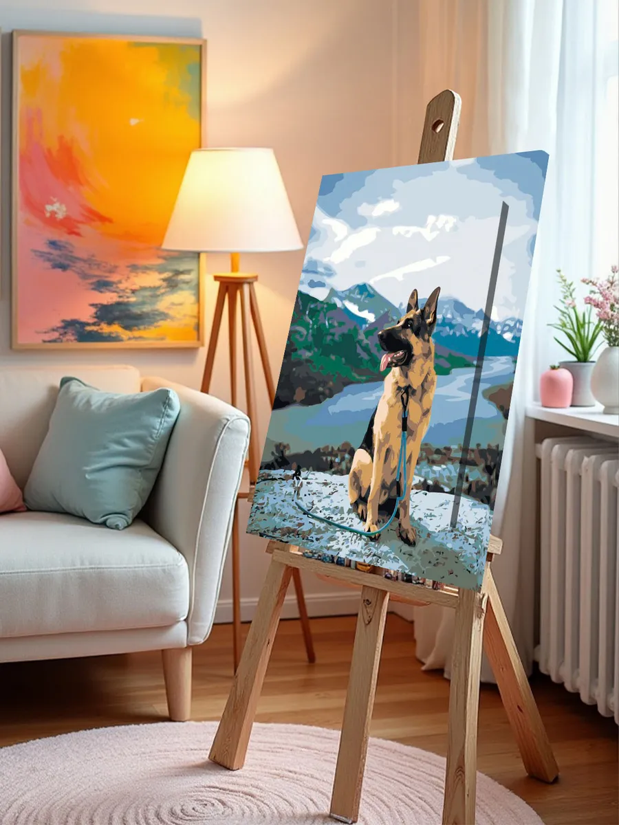 Картина по номерам «Собаки: Немецкая овчарка и снежные горы» — картинка 9