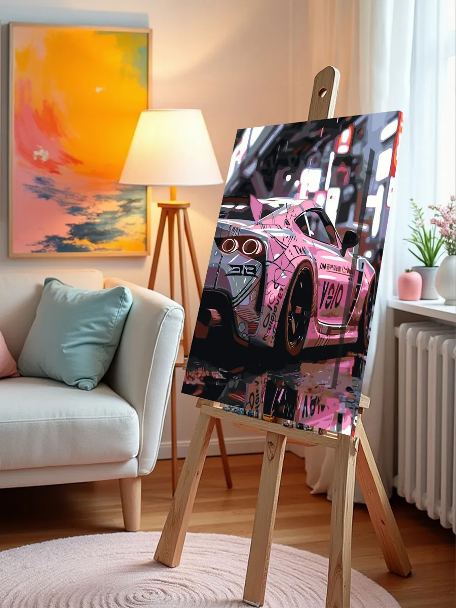 Картина по номерам «Машины: розовая Тойота Супра Toyota Supra» — картинка 9