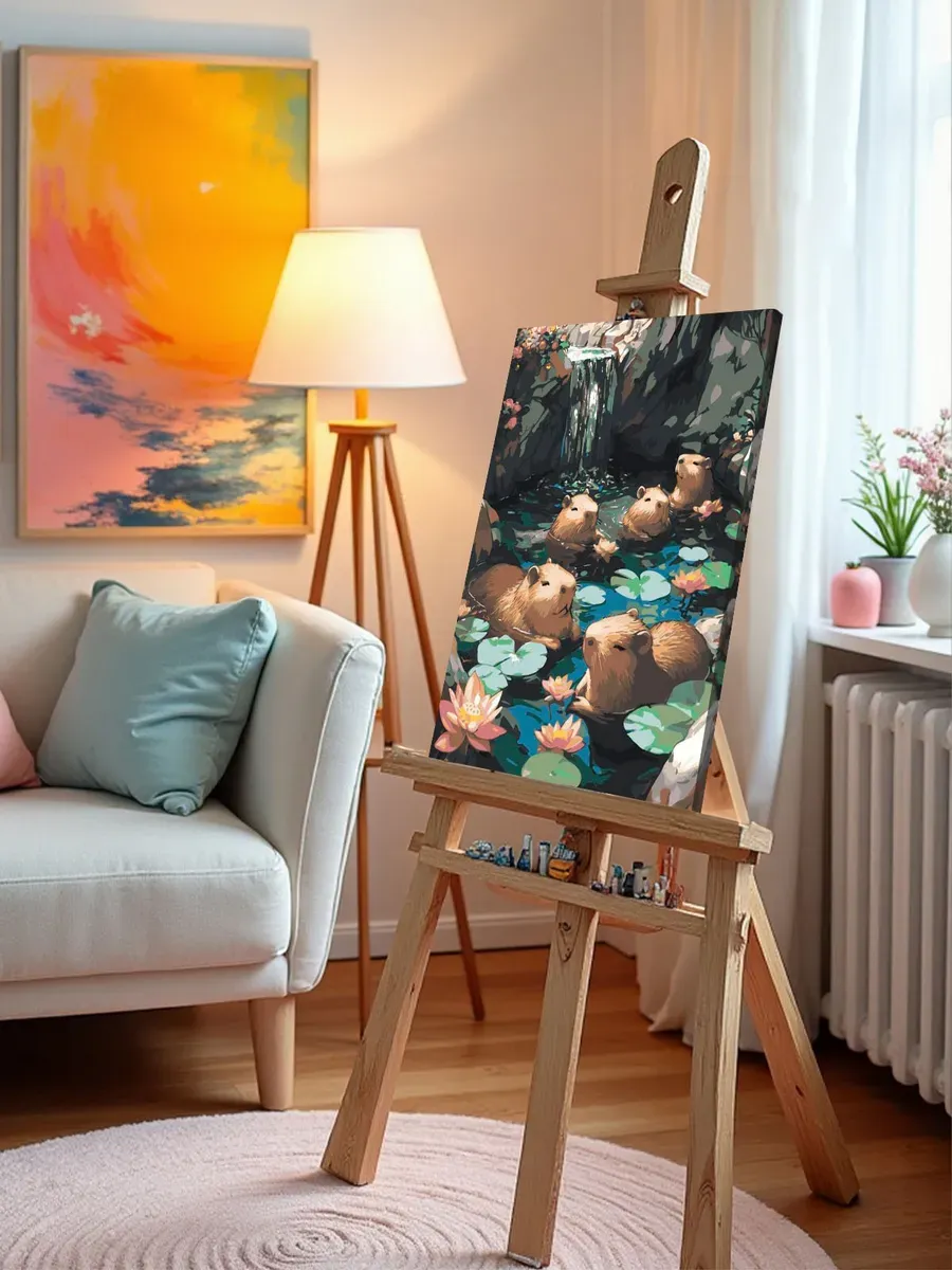 Картина по номерам Милые животные капибары в реке — картинка 10