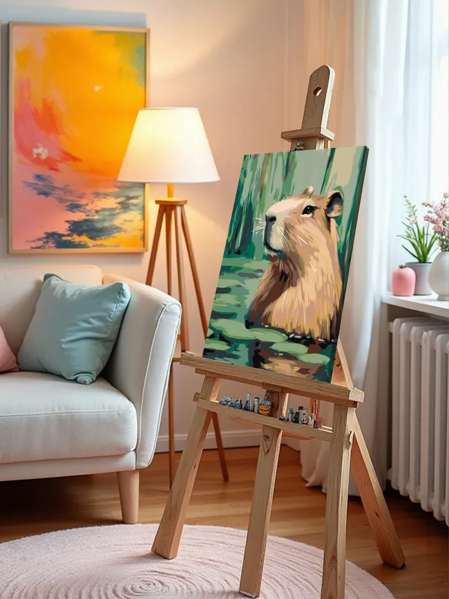 Картина по номерам Животные милая капибара в пруду — картинка 10