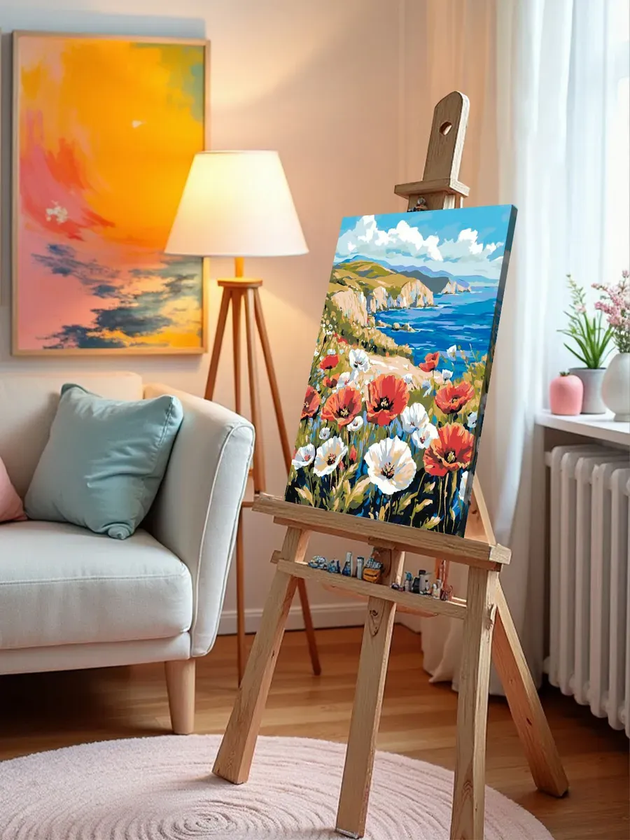 Картина по номерам Пейзаж цветы маки на берегу моря — картинка 9