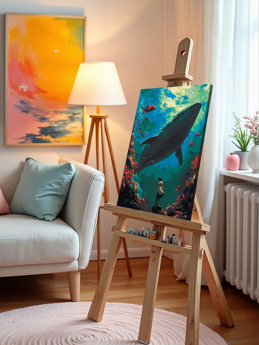 Картина по номерам Животные кит рыбы и девушка в море — картинка 10