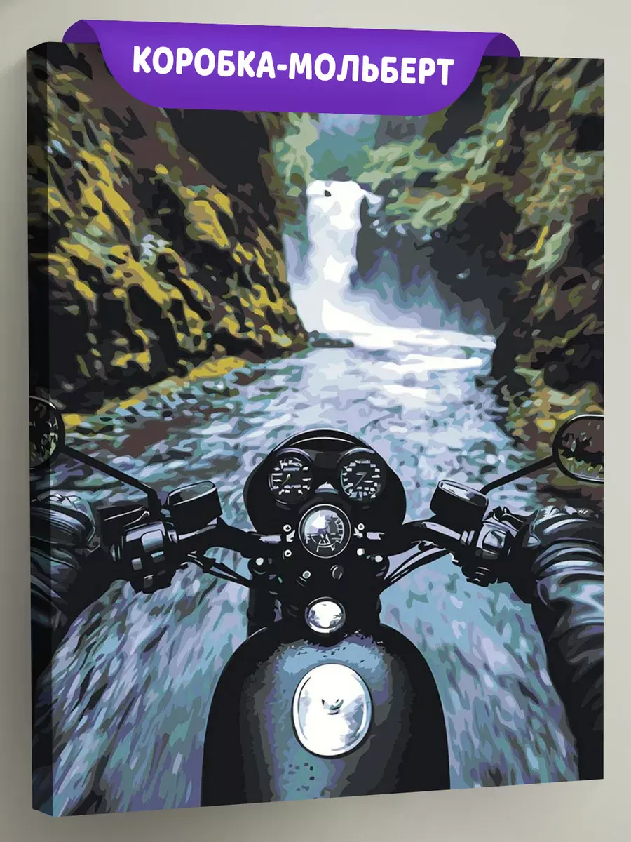 Картина по номерам Пейзаж мотоцикл и горная река