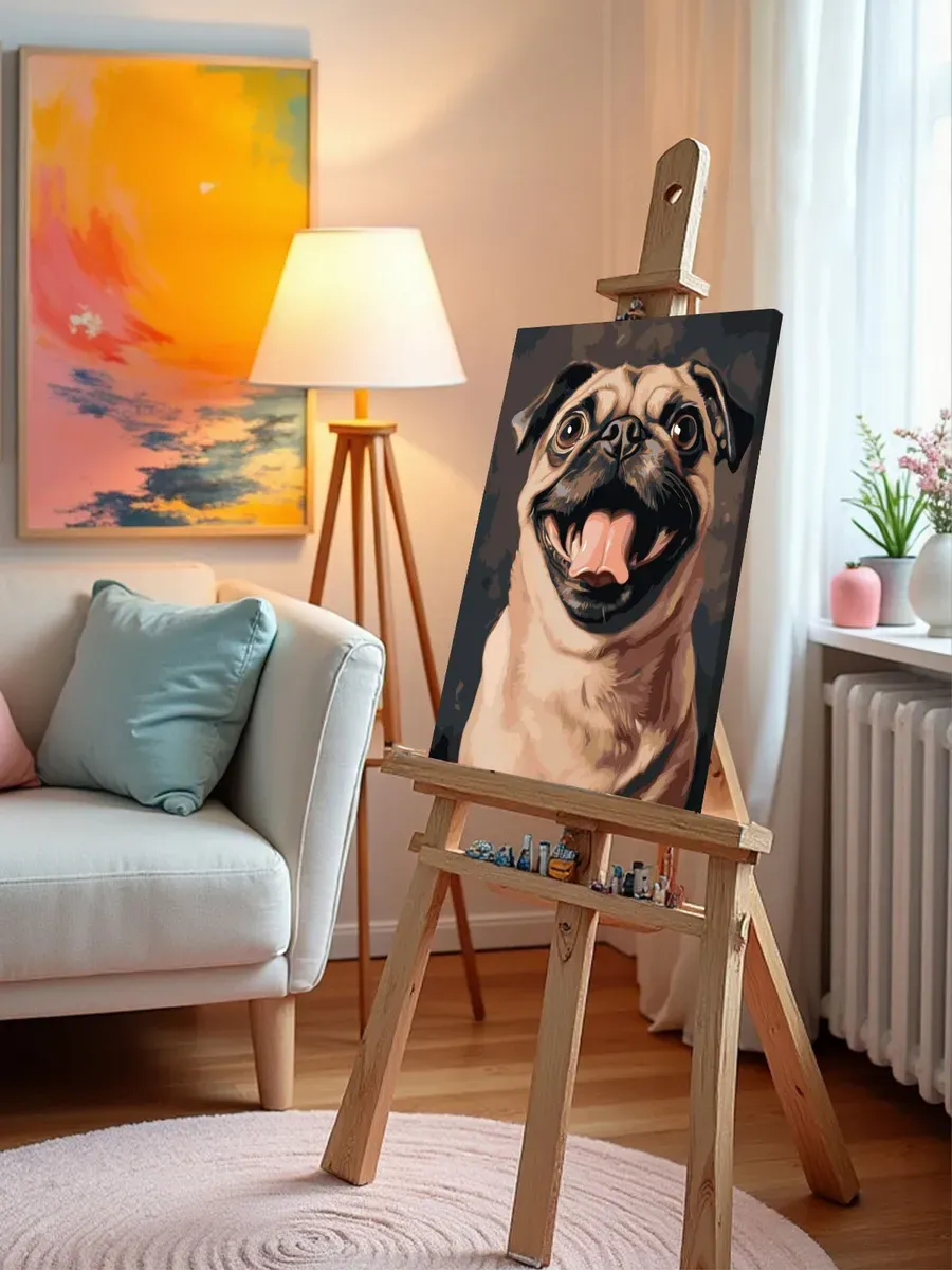 Картина по номерам Собака мопс крупным планом арт — картинка 9