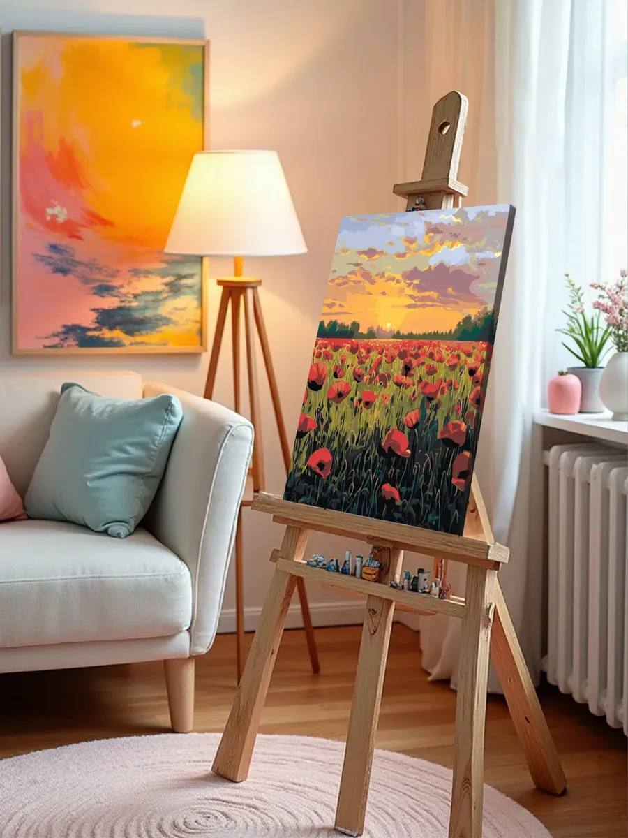 Картина по номерам Пейзаж цветы маки в поле на закате — картинка 9