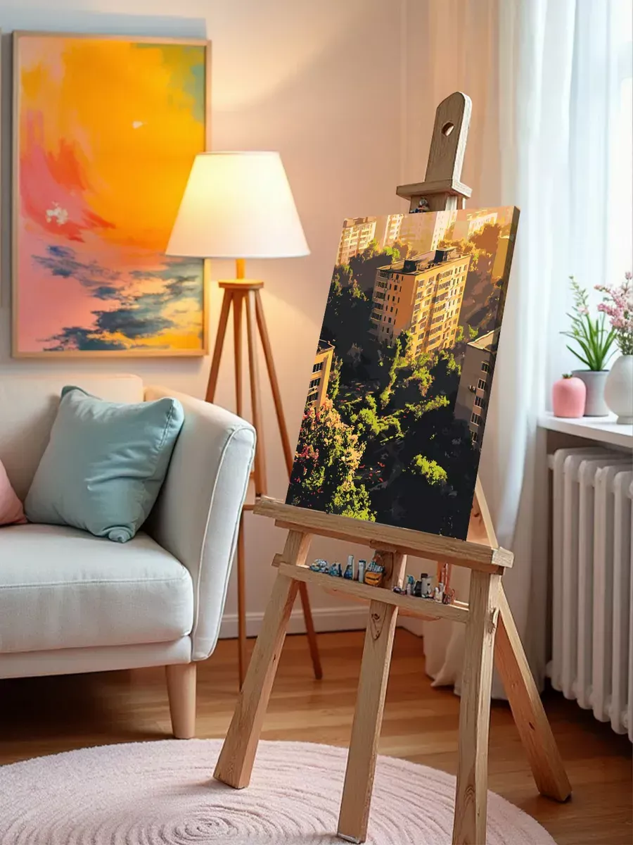 Картина по номерам Панельки родные весна в городе — картинка 9