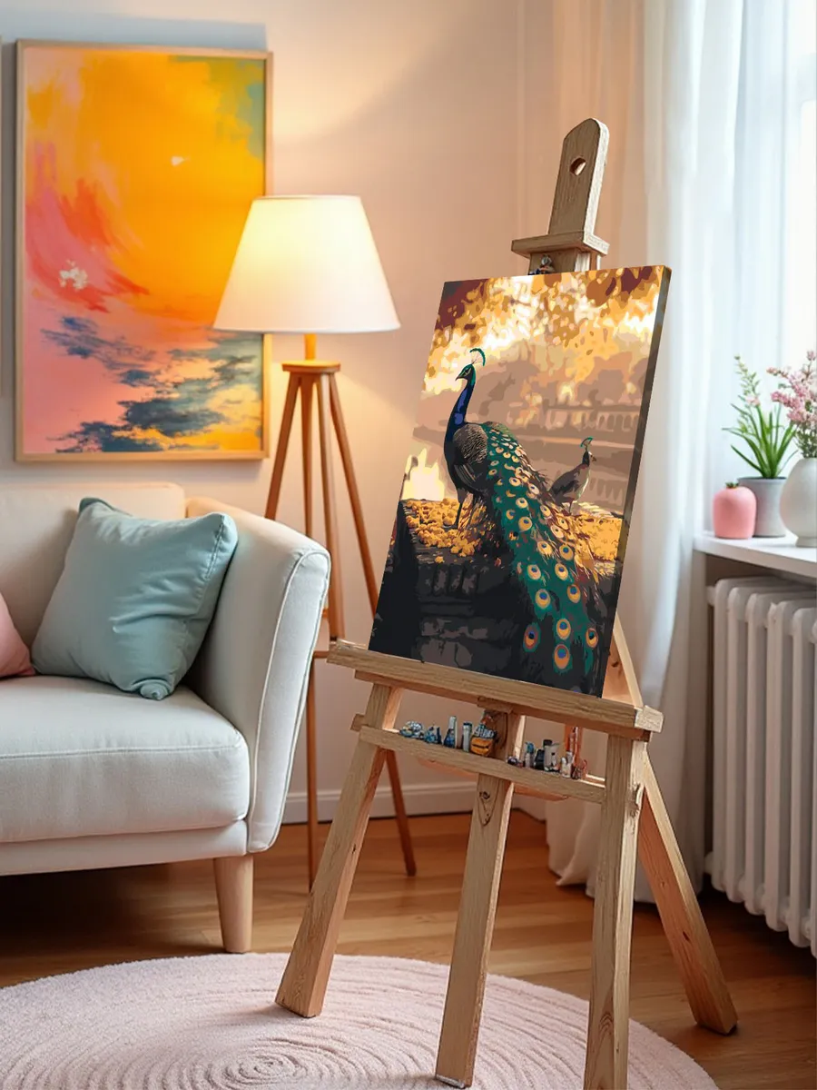 Картина по номерам Птицы павлины в осеннем парке — картинка 9