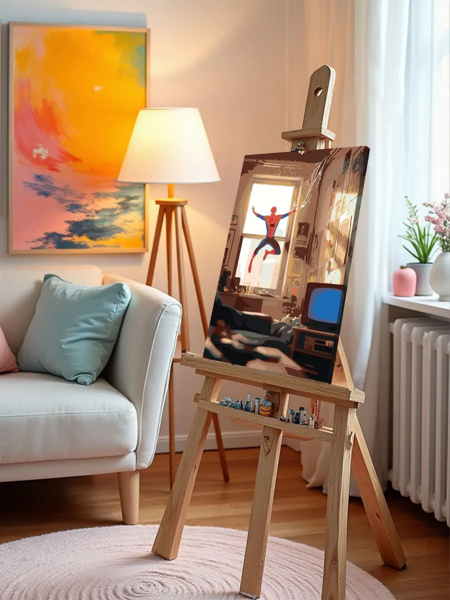 Картина по номерам Человек паук запрыгивает в комнату — картинка 9