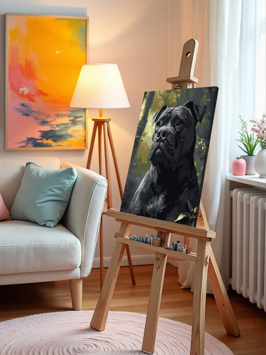 Картина по номерам Черная собака Кане Корсо в лесу — картинка 10