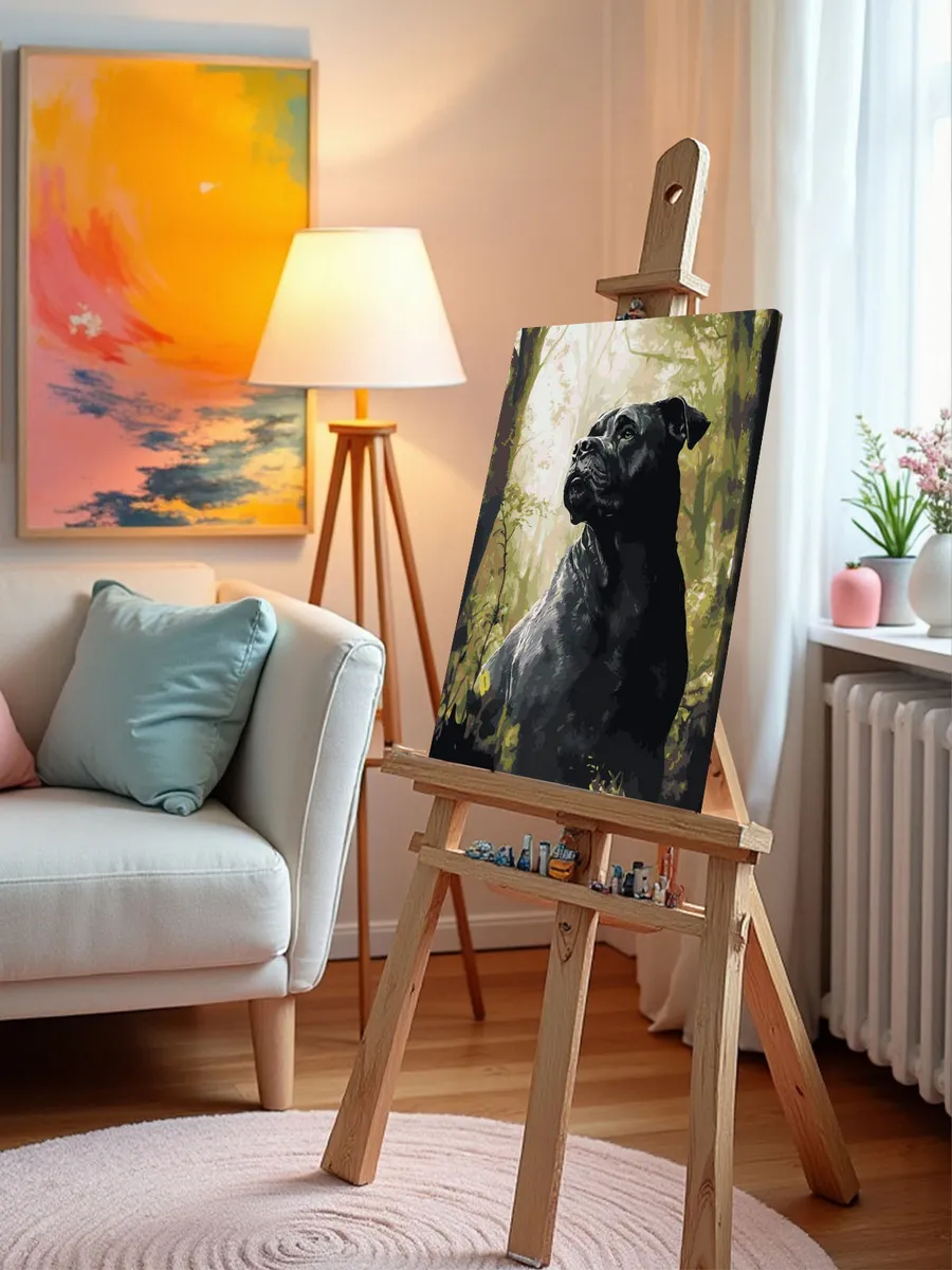 Картина по номерам Черная собака Кане Корсо в лесу — картинка 10