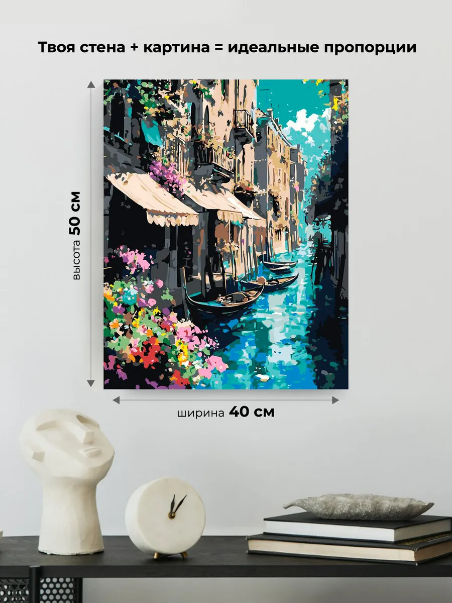 Картина по номерам Италия Венеция лодки и дома с цветами — картинка 3