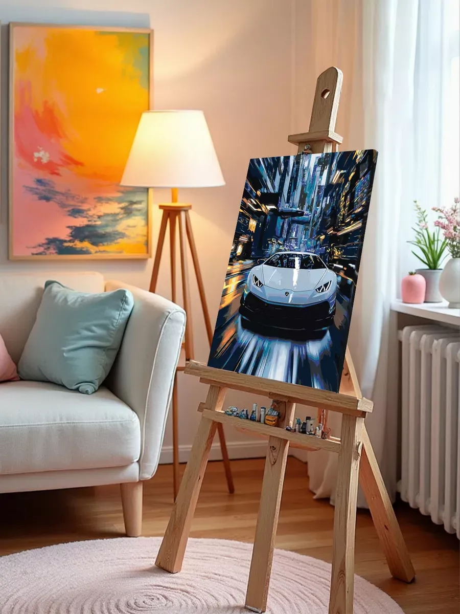 Картина по номерам Белая машина ламборгини в городе — картинка 10