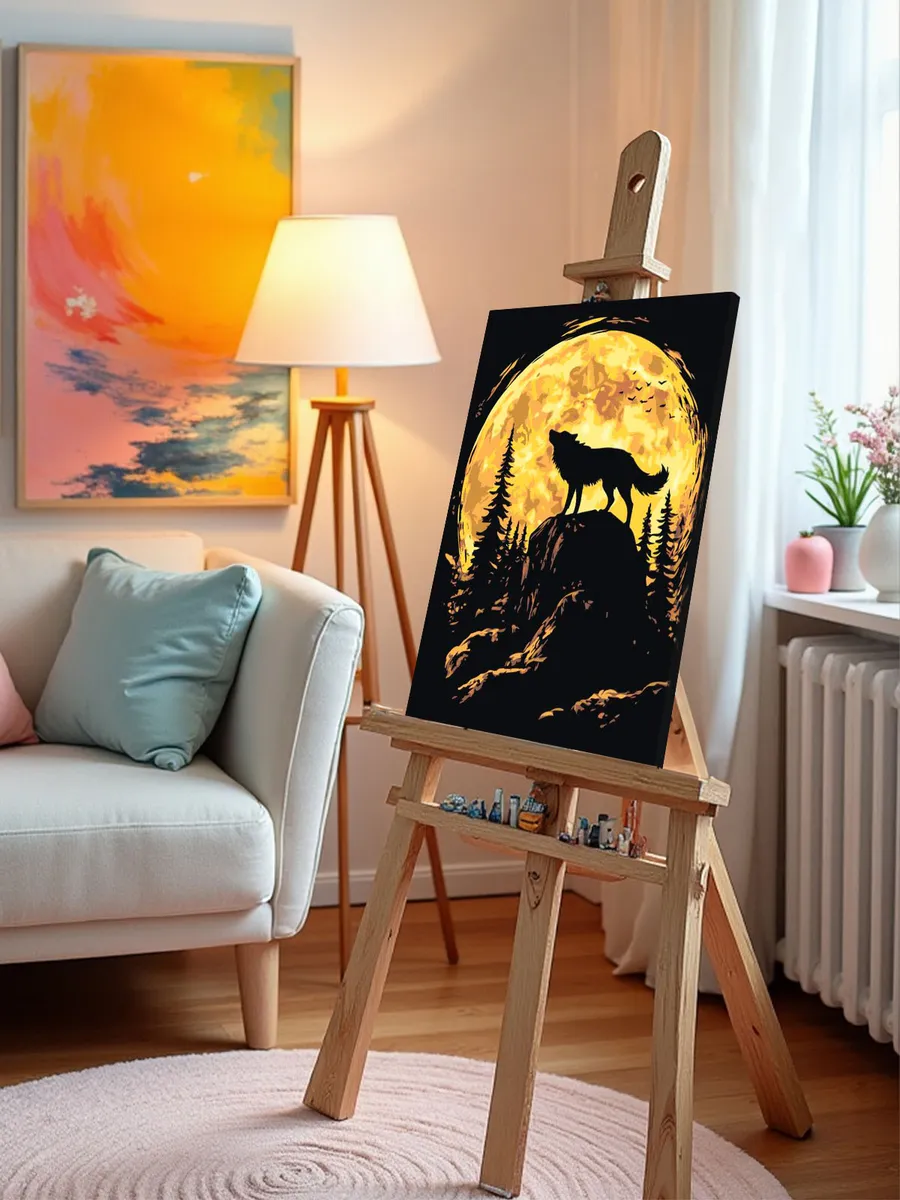 Картина по номерам Волк в горном лесу на фоне луны — картинка 9