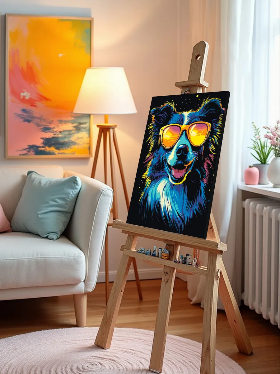 Картина по номерам Яркая собака Бордер колли в очках — картинка 10