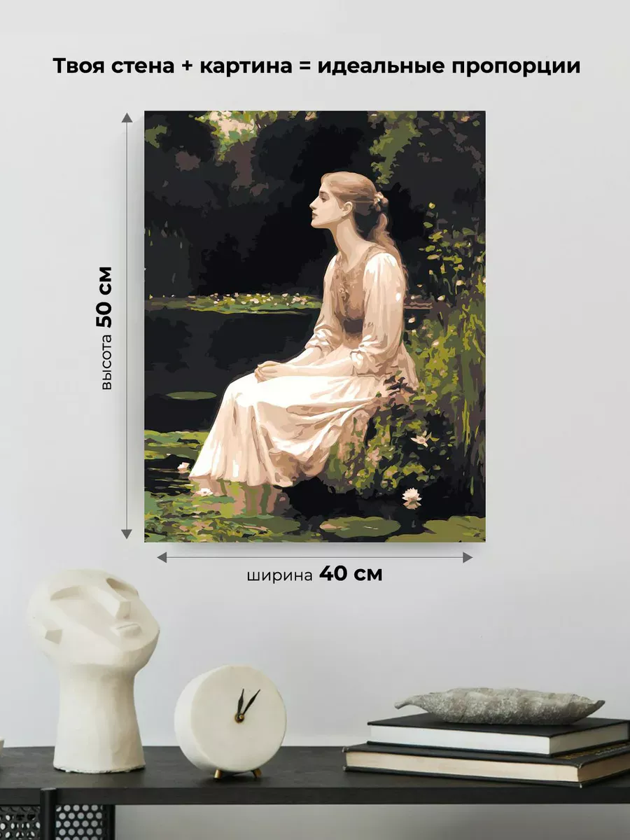 Картина по номерам Портрет девушки и пруд с лилиями — картинка 3