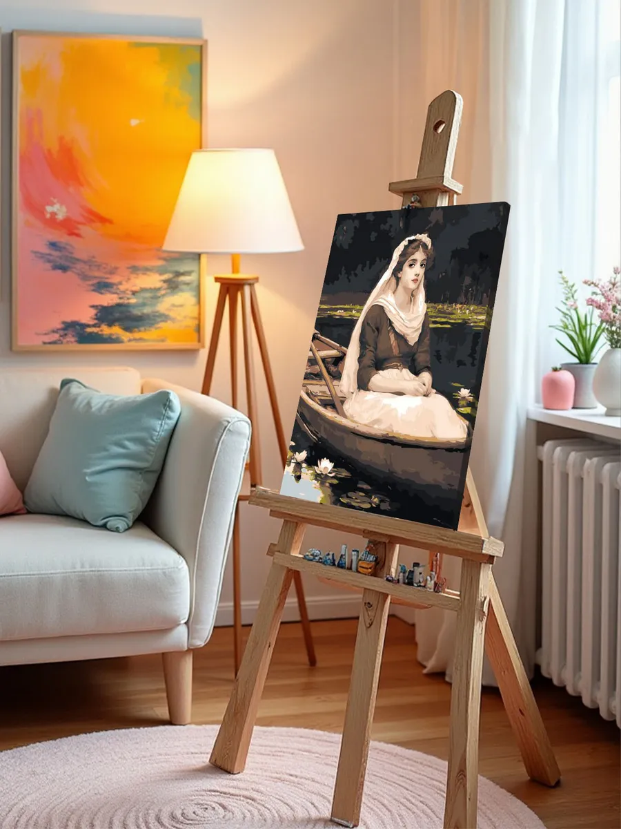 Картина по номерам Портрет девушки в лодке и лилии — картинка 10