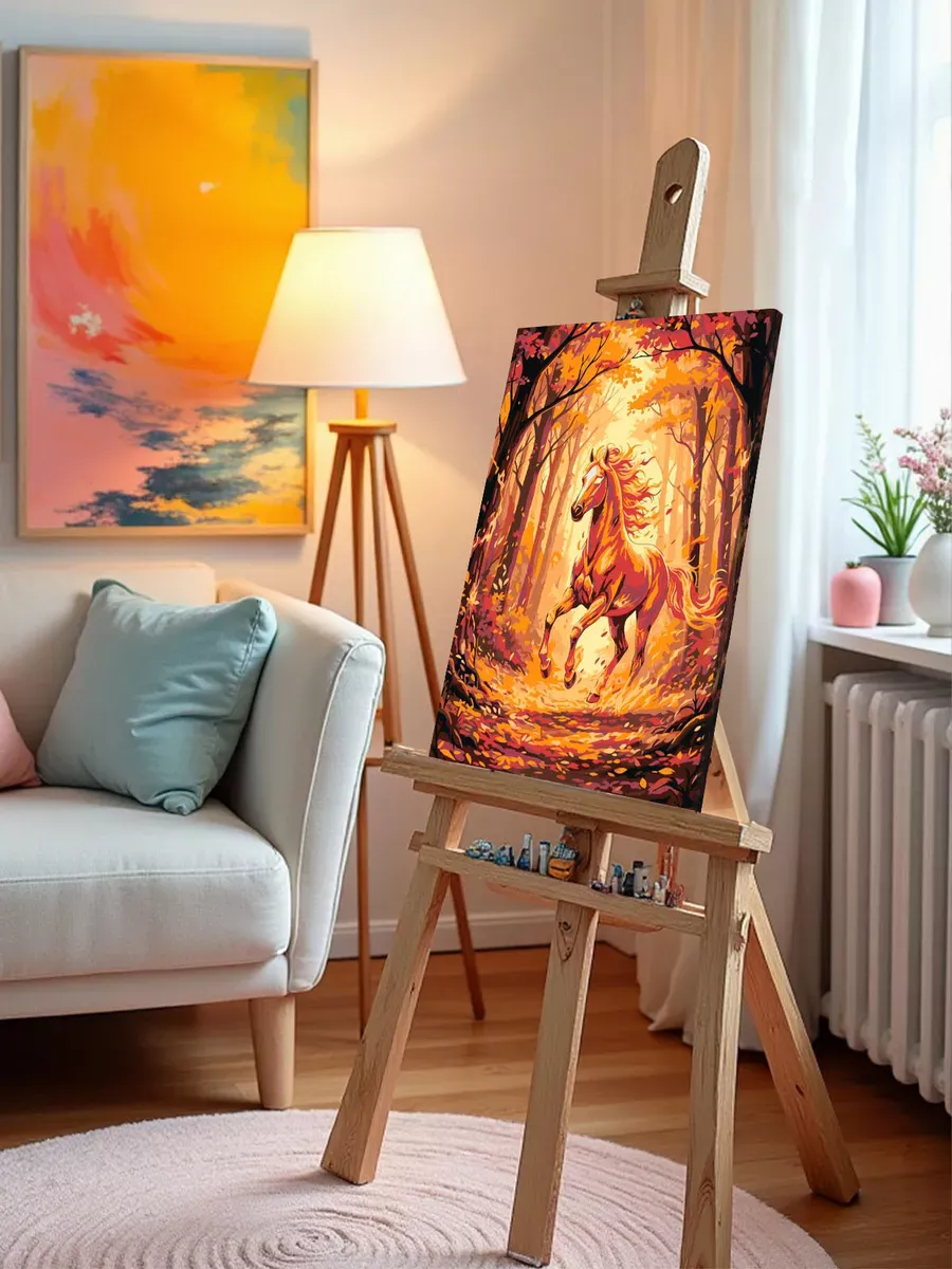 Картина по номерам Огненная лошадь в осеннем лесу Символ года — картинка 9