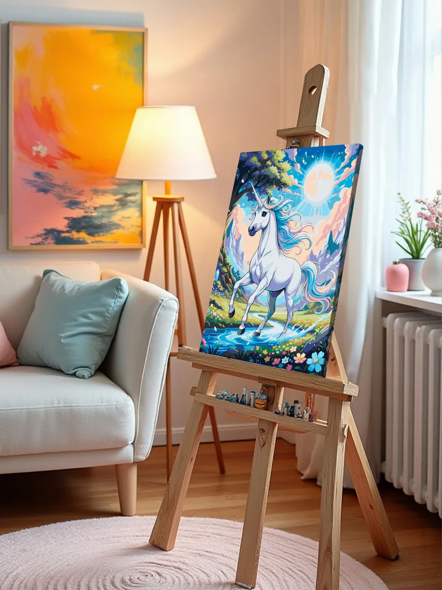 Картина по номерам Лошадь единорог в мире фэнтези с цветами — картинка 10