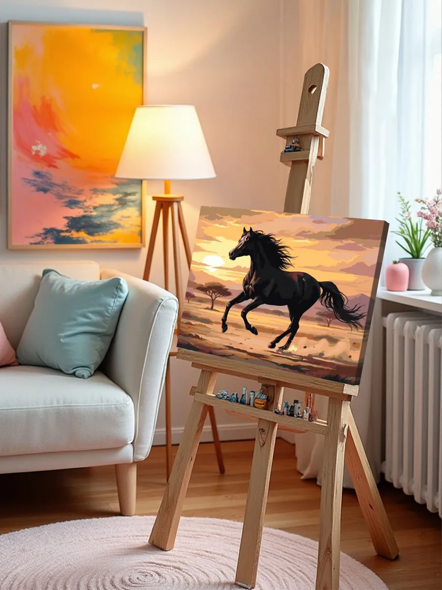 Картина по номерам Черная лошадь на закате Символ года — картинка 10