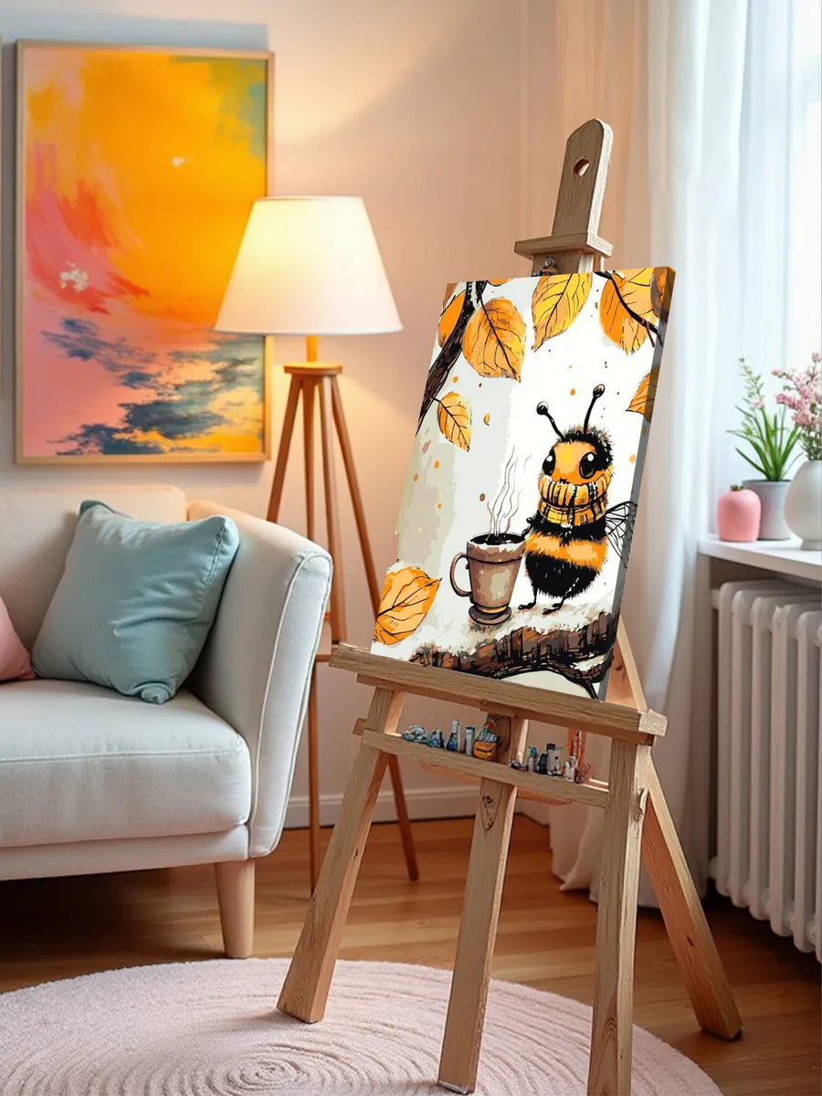 Картина по номерам Милый шмель пьет кофе осенью — картинка 9