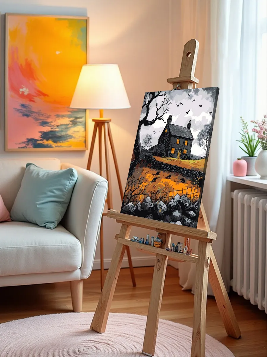 Картина по номерам Мрачный дом под осенним дождем Хэллоуин — картинка 9