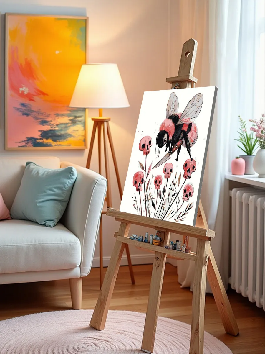Картина по номерам Розовый шмель с ножом и черепа Хэллоуин — картинка 10