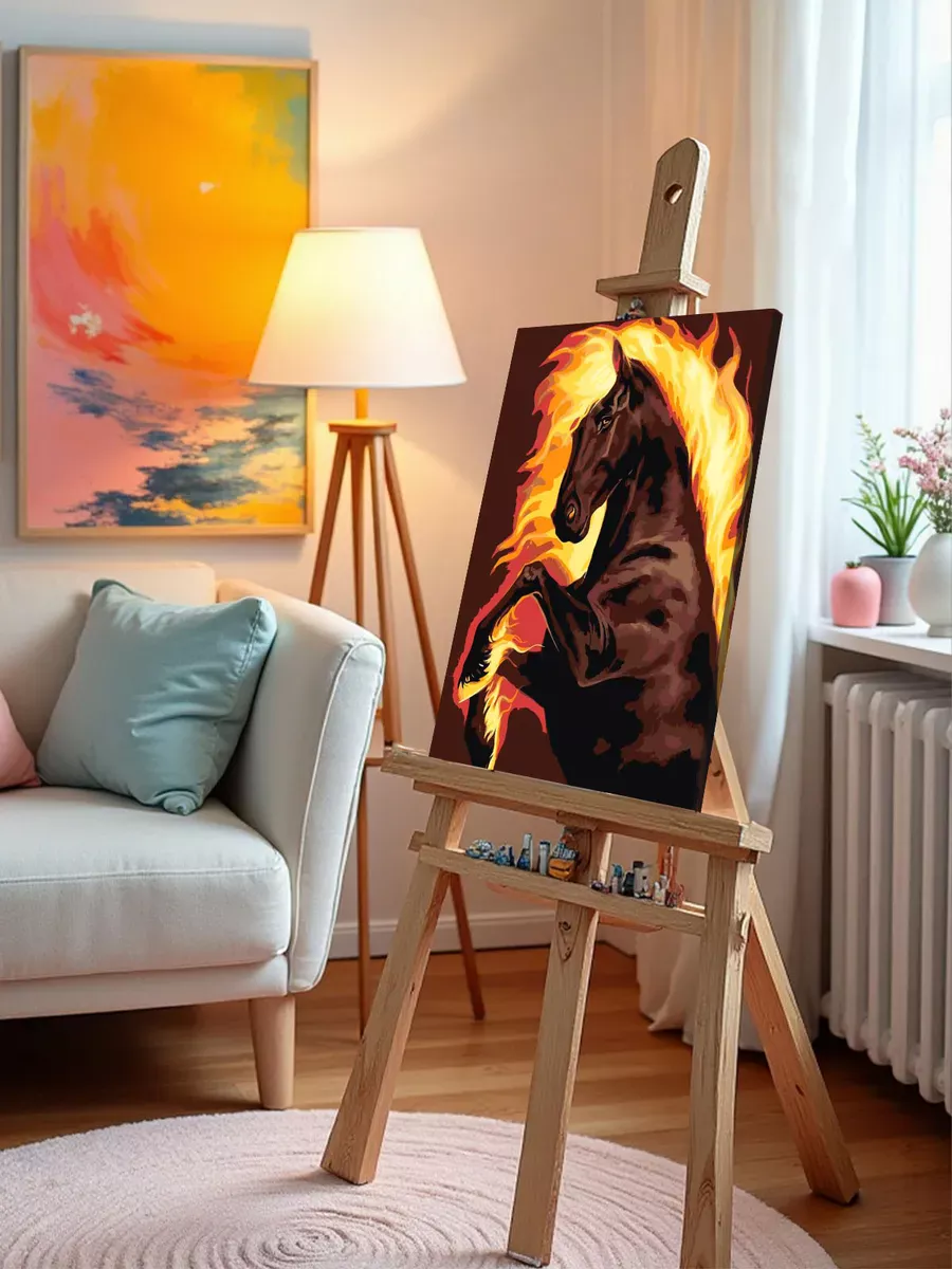 Картина по номерам Лошадь с огненной гривой Символ года — картинка 10