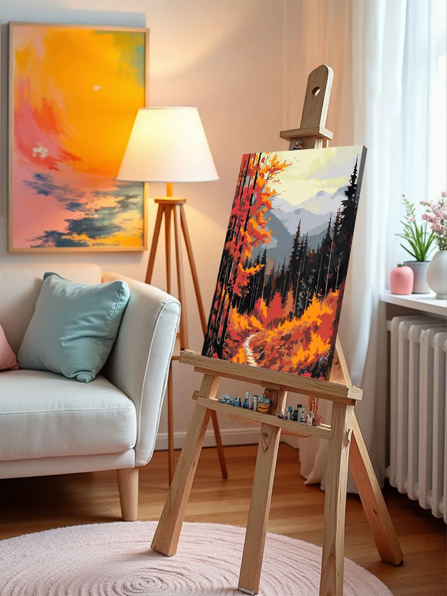 Картина по номерам Уютный осенний лес в горах — картинка 10