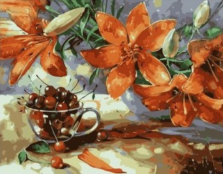 Картина по номерам «Вишня и цветы» Картина по номерам «Вишня и цветы»