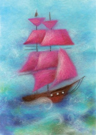 Картина шерстью «Парус в море»