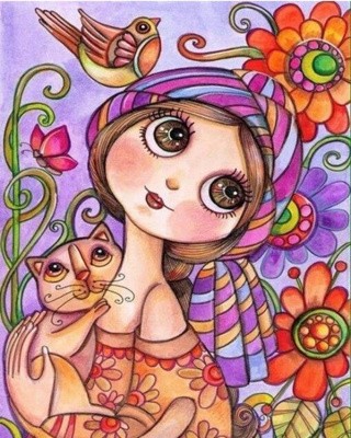 Картина по номерам «Девушка с котом» Картина по номерам «Девушка с котом»