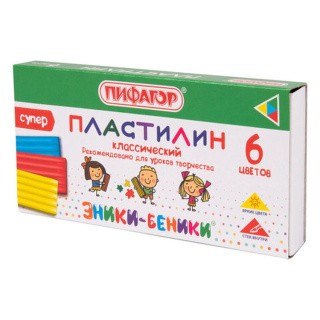 Пластилин классический «Эники-беники супер», 6 цв., 120 г, со стеком, ПИФАГОР