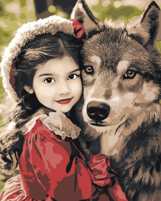 Картина по номерам Девочка Красная шапочка и волк Картина по номерам Девочка Красная шапочка и волк