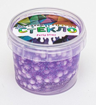 Слайм Стекло с фиолетовыми блестками с шариками из полипропилена, 90 гр