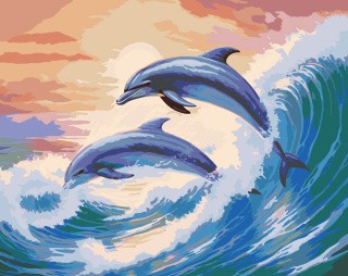 Картина по номерам «Море: Дельфины выпрыгивают из волны 2»