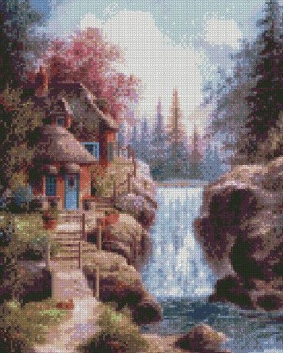 Алмазная вышивка «Водопад у дома» Алмазная вышивка «Водопад у дома»