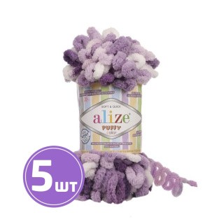 Пряжа ALIZE Puffy color (5923), сиренево-белый, 5 шт. по 100 г Пряжа ALIZE Puffy color (5923), сиренево-белый, 5 шт. по 100 г