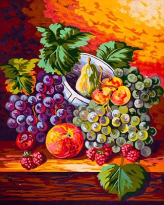 Рисунок на ткани «Виноград на столе»