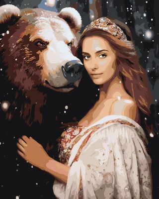 Картина по номерам «Девушка и бурый медведь»