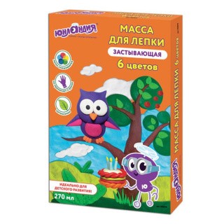 Масса для лепки лёгкая «Юнландик в гостях у совы», 6 цветов по 45 мл, застывающая, Юнландия 