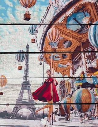 Картина по номерам по дереву RADUGA «Девушка, карусель и Париж»