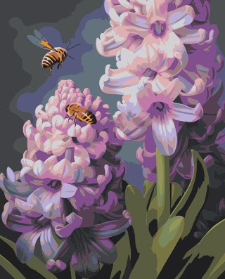 Картина по номерам «Цветы: Гиацинты и пчелы»
