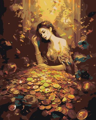 Картина по номерам «Девушка и золотые монеты»